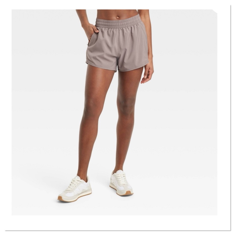 All in Motion Women's Athletic Woven Mid-Rise Shorts - Taupe